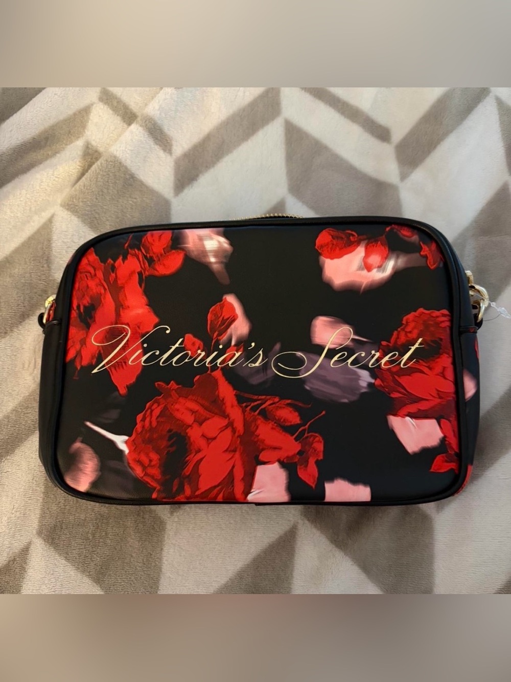 Victoria's Secret Black and Red Floral Shoulder Bag